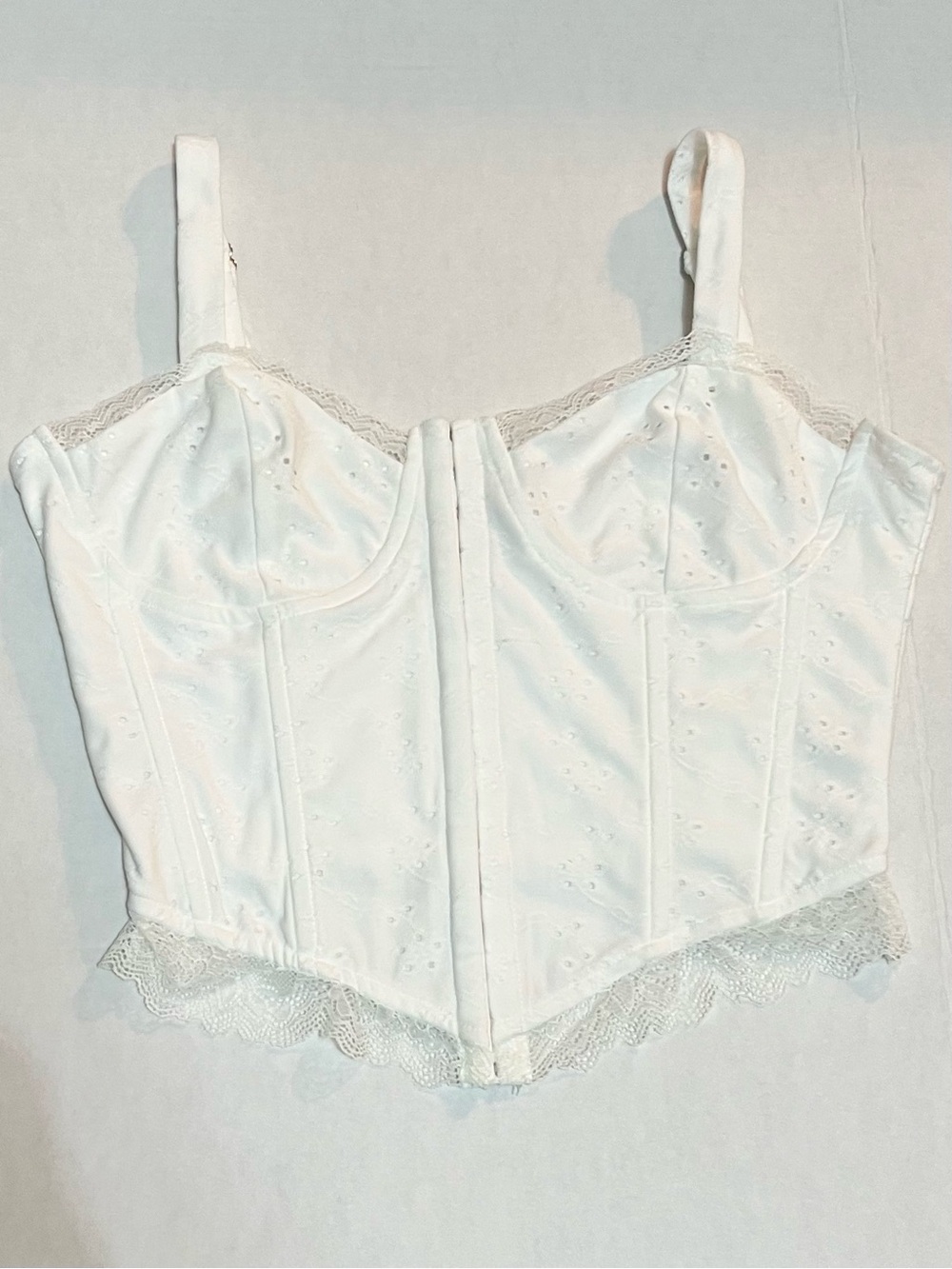 White Lace-Trim Bustier Crop Top - Women